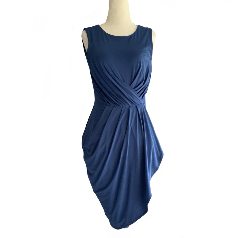 BCBGMaxAzria Metallic Blue Asymmetrical Ruche Sheath Mini Dress Sz XXS